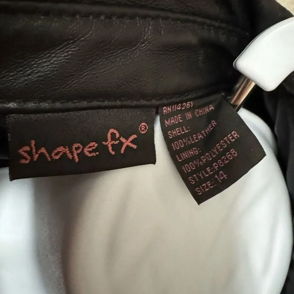 Vintage 90s Shape FX Black Leather Jacket Metal Buttons 14